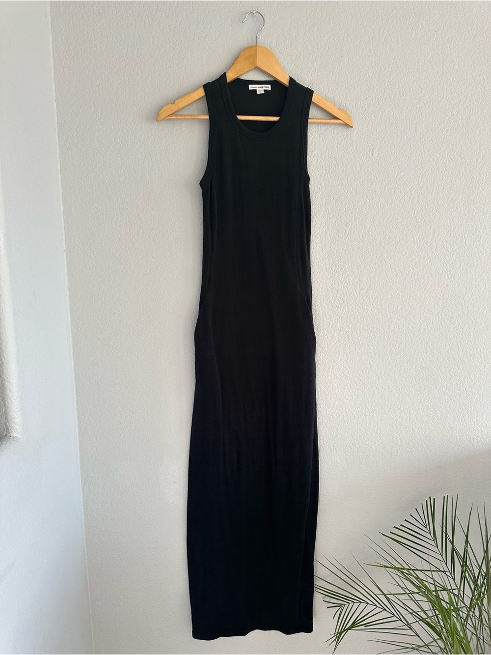 James Perse Black Stretch Cotton Tank Maxi Dress with Pockets Size 0